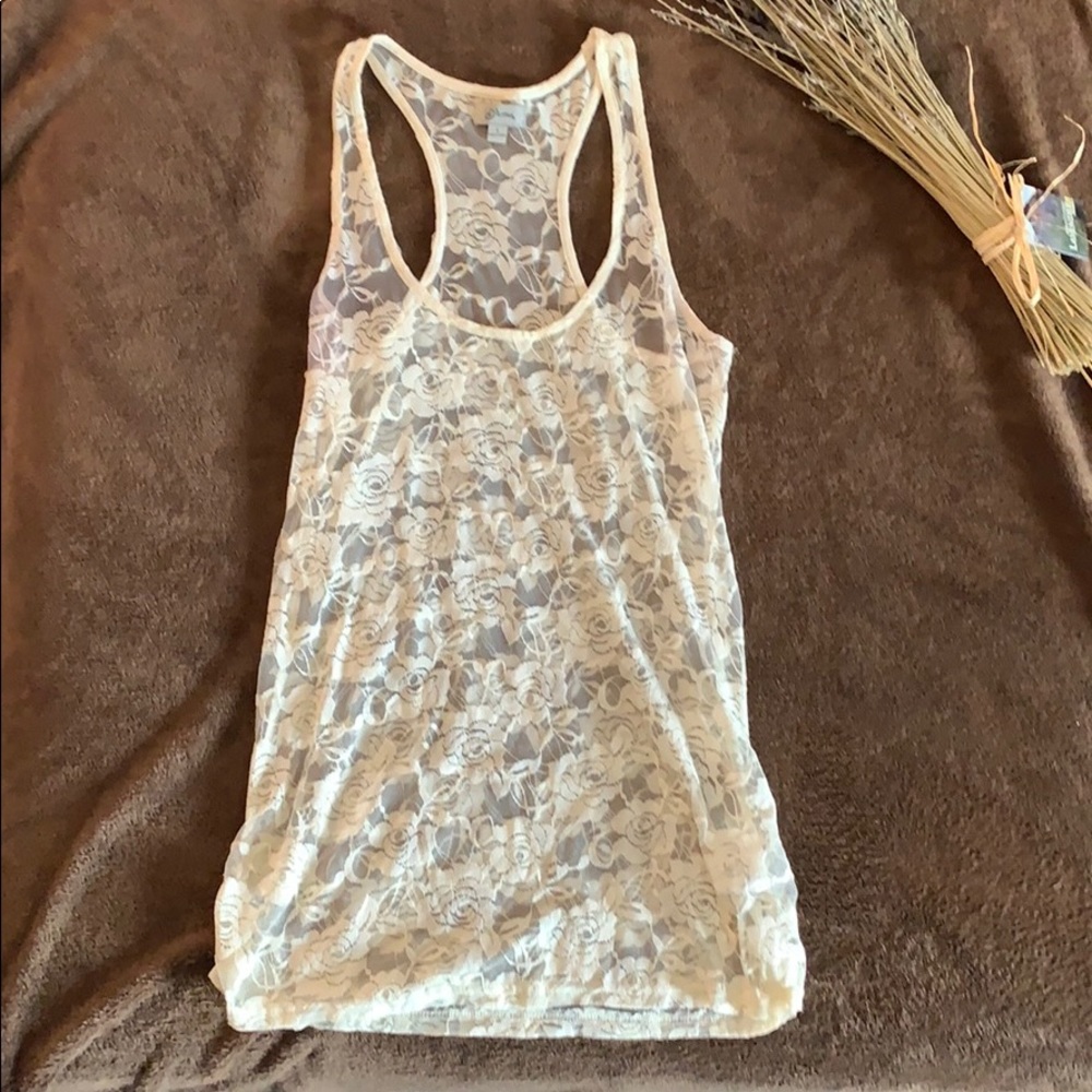 GUESS lace cream tank-top